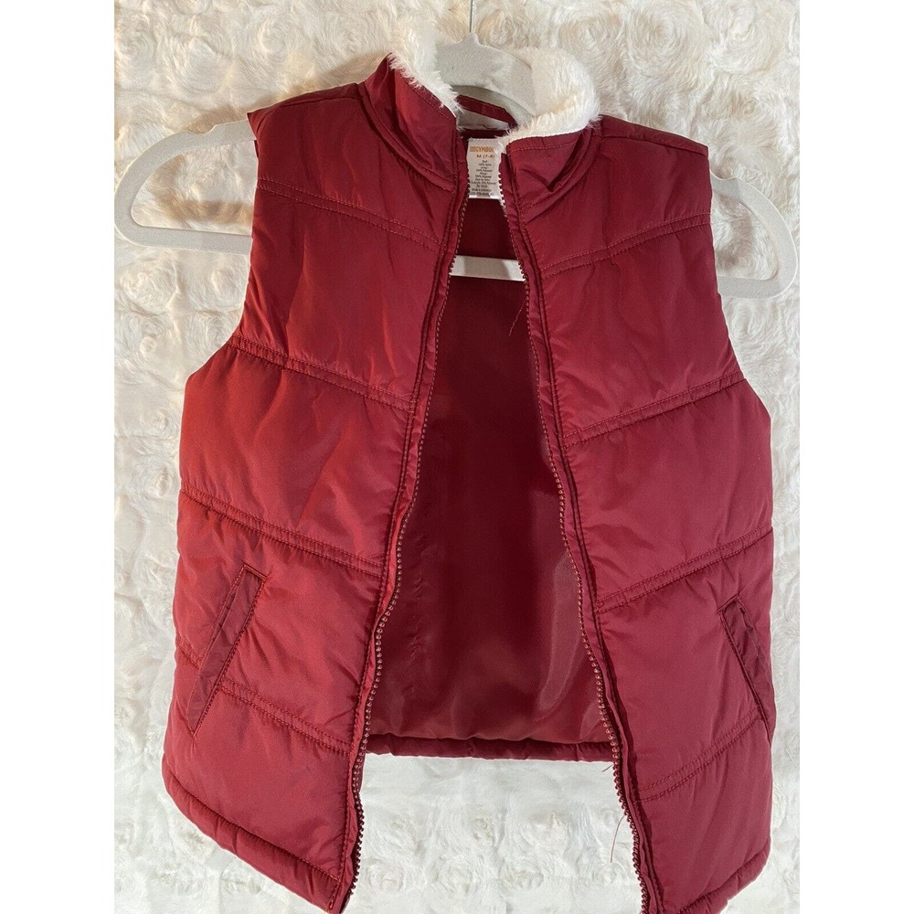 GYMBOREE girls red faux fur collar puffer zip up vest size 7/8 - Picture 3 of 5